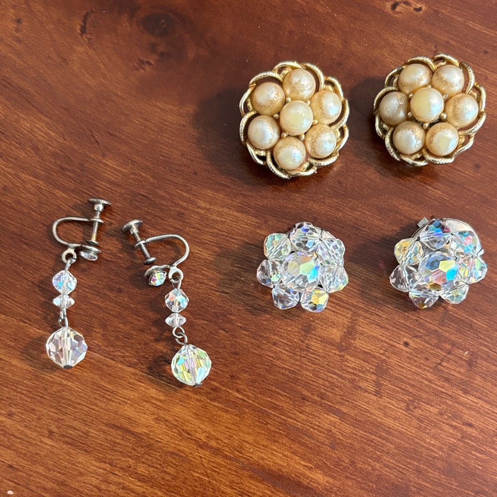 Vintage Elegant Gold, Silver and Faux pearl  earrings